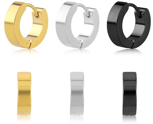 Tucnoeu 3 Paar Mini Ohrringe Herren Runde 4 mm Ohrringe Männer Gold Silber Schwarz Männer Ohrringe aus Edelstahl Einfache Kreis-Ohrringe