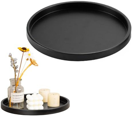 bandejas Decorativas – 29 cm Negro Redondo Bandeja Decorativa de Metal para Velas perfumadas, Bandeja de Velas Negras, decoración de Mesa para salón, Cuarto de baño, Mesa de Comedor
