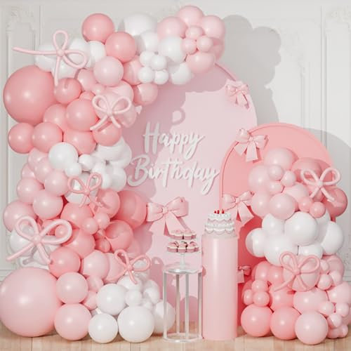 Kit Arco Palloncini Rosa, 130 Pezzi Palloncini Compleanno Bianchi, Palloncino Prima Comunione Palloncino Pastello Rosa Bianchi per Battesimo Bimba Addobbi Battesimo Matrimonio Baby Shower S. Valentino