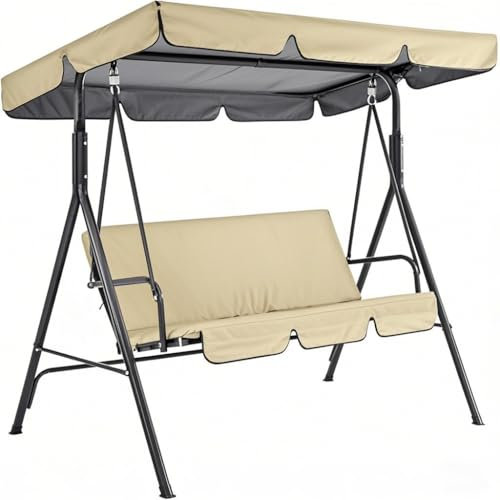 Hollywoodschaukel mit verstellbarem Schirm, abnehmbarem Kissen, bequeme Bank für Pool und Veranda, Beige, 164 x 114 x 15 cm