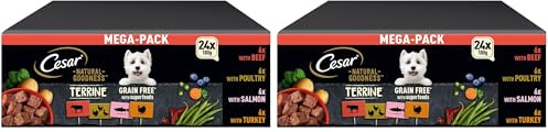 Cesar Natural Goodness Terrine Cibo Umido per Cani al gusto di Pollame, Tacchino, Manzo e Salmone in Patè, 24 Vaschette da 100g (Confezione da 2)