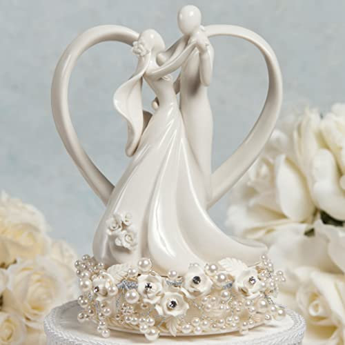 Vintage Rose Perle und Herz Hochzeit Kuchendeckel. Grundfarbe : weiß mit Silber Verdrahtung