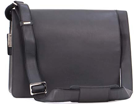 VISCONTI - Herren Leder Laptoptasche 13 14 Zoll - Schultertasche Mittelgroß - Arbeitstasche für Laptop und Notizbuch A4 - HARVARD 18548 - Öl Schwarz