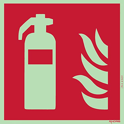 Brandschutzzeichen Orig. ANDRIS® Marken-Symbolschild Feuerlöscher ISO Folie stark nachleuchtend und selbstklebend 150x150mm