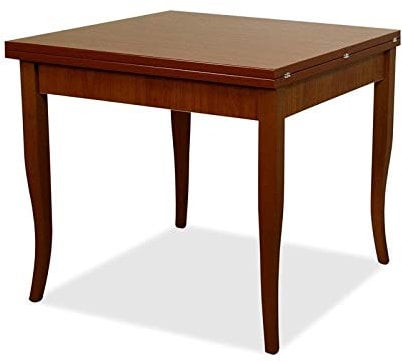 Tavolo da pranzo allungabile, in legno, dimensione: 90 x 90 cm - 180 cm da esteso, colore: noce antico