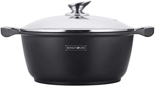 Royalty Line RL-BS20M - Kochtopf mit Glasdeckel, Antihaftbeschichteter, Induktionsgeeignet, Schwarz, 2.5 Liter, 20 cm