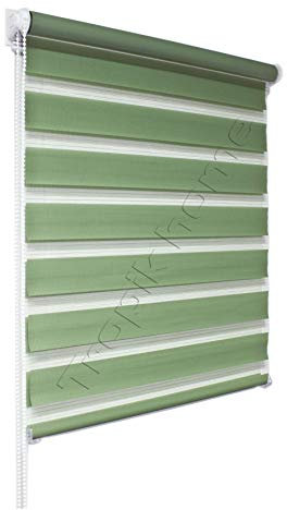 Green Day and Night Zebra/Vision Window Roller Blind, Choice of 16 Width Sizes, 65cm Wide (+4.5cm fittings)