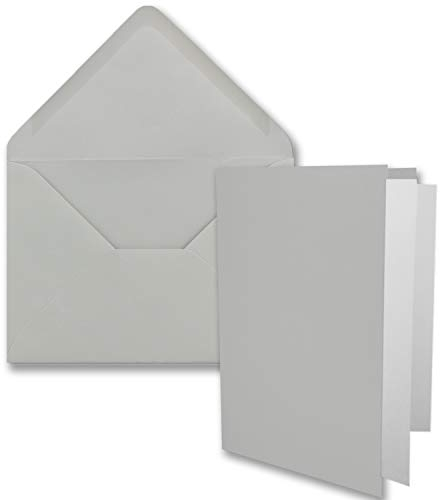 50x DIN B6 Faltkarten-Set - Hellgrau - 115 x 170 mm - 11,5 x 17 cm - Doppelkarten mit Umschlägen und Einleger-Papier - FarbenFroh by GUSTAV NEUSER