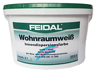 Feidal Wohnraumweiß 10 l, weiß, matt/Innendispersionsfarbe hochdeckend für Neu- und Renovierungsanstriche nach DIN 13 300