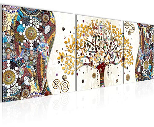 Runa Art - Peinture Gustav Klimt L'Arbre De Vie 120 x 40 cm Tableau en Toile non Tissée Coloré En plusieurs Parties Moderne Decoration Murale 004633a