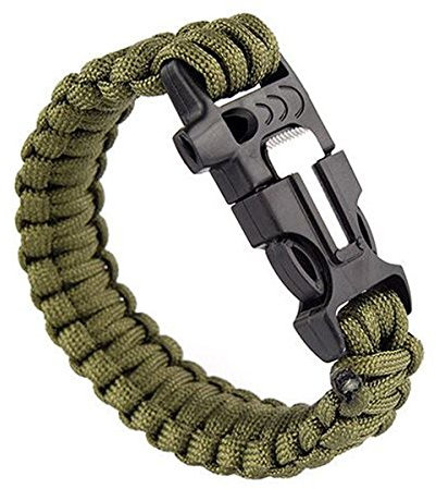 OUTLETISSIMO® BRACCIALE BRACCIALETTO PARACORD 3in1 MILITARE FUOCO FISCHIETTO SOPRAVVIVENZA SURVIVAL VERDE ET103