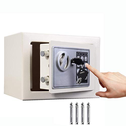 4.6L Digital Steel Safety Box Safe Electronic Security Coffer Safety Deposit Box Waterproof Fire Resistant 2 Manual Override Keys-Protect Money with Keypad Home Office Cash Money Passports White
