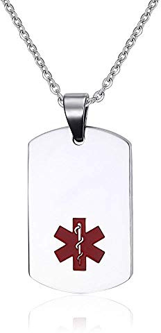 XUANPAI Edelstahl Kostenlose Gravur Dog Tag Medical Alert Personalisierte Anhänger Halskette, Silber