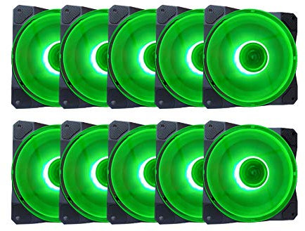 APEVIA CO1012L-GN Cosmos 120mm Green LED Ultra Silent Case Fan w/ 16 LEDs & Anti-Vibration Rubber Pads (10 Pk)