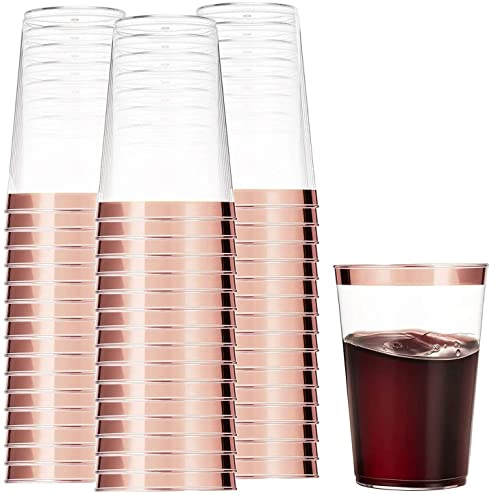 Munfix 100 Oro Rosa Vasos de plástico de 12 onzas claros Vasos de plástico Vasos Copas de Oro Rosa con Borde de fantasía Vasos Desechables de Boda Tazas del Partido Elegantes con Borde de Oro Rosa
