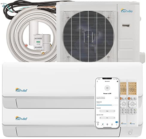 Senville 28000 BTU Dual Zone Mini Split Air Conditioner Heat Pump, 2 Ton, Works with Alexa, White