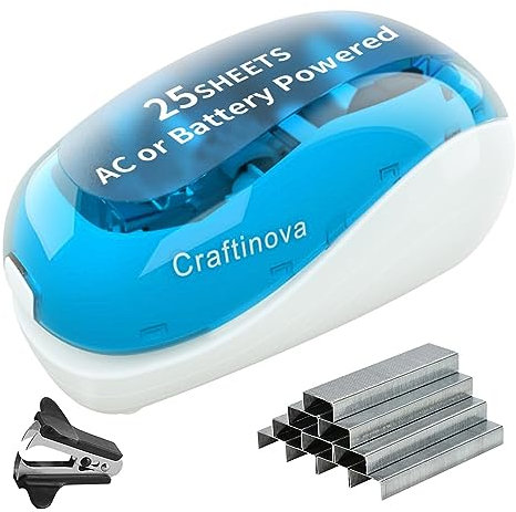 Craftinova Electric Stapler,Including 2000 Staples and 1 Staple Remover, Suitable for Palm Size and high Comfort，25 Sheet Capacity, AC Adapter or Battery Powered，Battery not Included