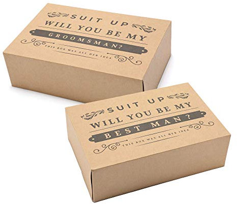 Pop Fizz Designs Trauzeug-Geschenkbox, Trauzeug-Geschenkbox-Set, Will You Be My Groomsman? | Will You Be My Best Man? | Kraft-Stil (Kraft, 6er-Pack)