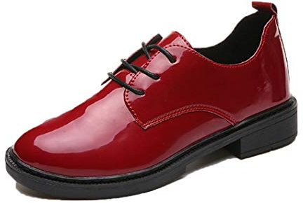 Scarpe Oxford da Donna Impermeabili Punta Tonda in Pelle Verniciata Stringate Scarpe Casual Piattaforma da Donna Antiscivolo Scarpe da Festa di Nozze