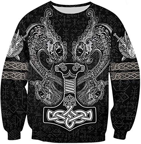 DFWY Viking Mjolnir Thor's Hammer Fenrir Sweatshirt Hoodie, Unisex Norse Tattoo Runes 3D Print Full Zip Lightweight Pullover, Fashion Vintage Personality Casual Jacket