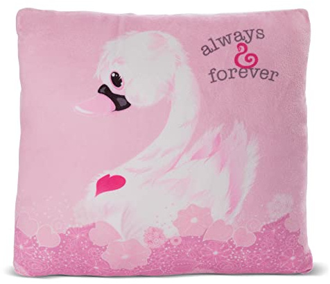 NICI Kuscheltierkissen Love Schwan weiß 30x30cm quadratisch I Kuschelkissen Schwan für Jungen, Mädchen &Babys I Flauschiges Plüschtier-Kissen–48275