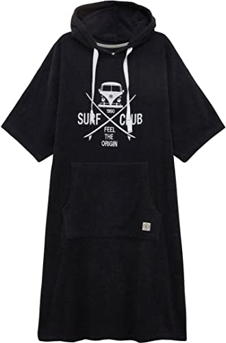 Van One Classic Cars Surf Poncho Strand Poncho Bademantel Umziehhilfe für Damen und Herren VW Bulli »SURF CLUB« Schwarz Weiß (XS)