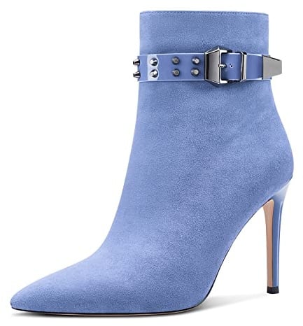 Aachcol Damen Niete Stiefeletten Stiletto Hoher High Absatz Heel Spitze Zehenkappe Reißverschluss Klassisch 10 CM