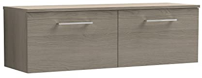 nuie ARN2522W2 Arno Modern Bathroom Wall Hung 2 Drawer Double Vanity Unit with Colour Worktop, 1200mm, Woodgrain Anthracite