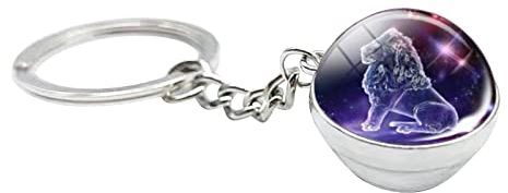 Xinduolei Eier Schlüsselanhänger Glow In The Dark Creative Galaxys Schlüsselanhänger Time Gem 12 Constellation Twelve Signs Double Sided Luminous Glass Ball Schlüsselanhänger Hunde (F, One Size)