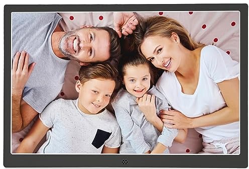 KASTISS Digitaler Fotorahmen, Digitale Bilderrahmen, 15-Zoll Elektronischer Digitaler Fotorahmen, HD-Display, Mit Fernbedienung Unterstützung SD-Kartenslot, Kalender Wecker, Wandmontage (Schwarz)