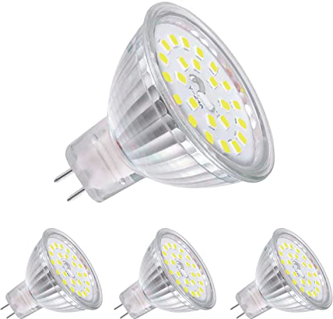 Mizlay MR16 GU5.3 LED Lampen 5W Kaltweiss 6000K 500LM Ersatz für 40W Halogenstrahler, GX5.3 Sockel LED Spots Lampen, 12V AC/DC, CRI> 85 Ra, 120°Abstrahwinkel, nicht dimmbar, 4er Set
