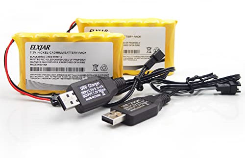 (2-Pack) 7.2V 1000mAh Rechargeable Ni-Cd Battery Pack with Charge Cable, Suitable for RC Construction Truck, RC Dump Truck, RC Climbing Vehicle, Old Version 15 Channel 2.4G Huina 1550 550 RC Excavator
