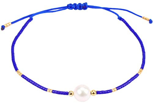 BaubleStar Glücksarmband mit Perle Damen Bohemien Boho Blau Beads Kette Armkette Perlenketten Armbänder für Frauen Mädchen
