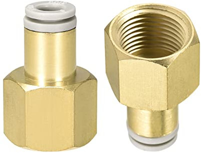 M METERXITY 1 Pack 3/8 PT Female Pipe Fitting - Straight Union, Push to Connect Fittings, Apply to Pneumatic System (6mm ID, Gold)