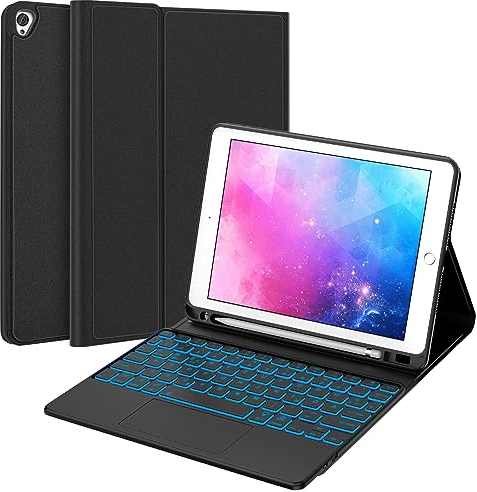 SENGBIRCH Custodia Con Tastiera Bluetooth per iPad 9ª/8ª/7ª Generazione, Air 3, 10,2 & Pro 10,5 - Touchpad, 7 Colori Retroilluminata, Wireless Magnetica Staccabile, Nero