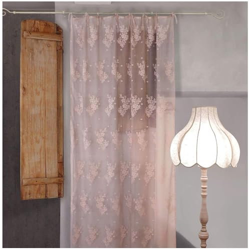 L'ATELIER 17 Tendone Camera da Letto, Tenda in Pizzo con Ricamo a Fiori, Collezione Sunset Shabby Chic 3 Varianti 300x290 cm Rosa Malva