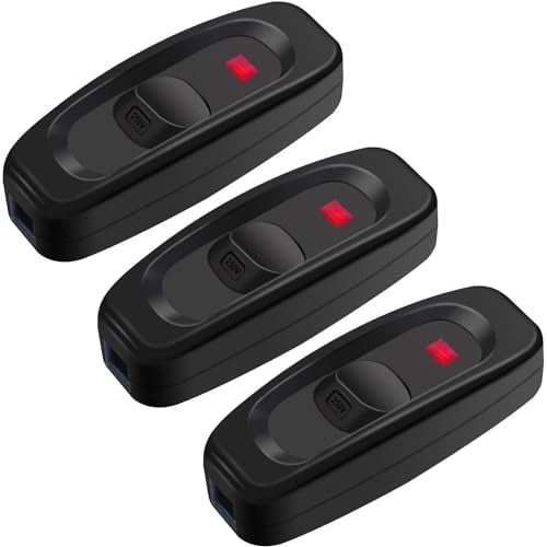 Greluma 3PCS Interruptor en línea de 250V 10A,interruptor de aparato de cable con indicador LED,botón de encendido y apagado para lámpara,para lámpara de mesa,lámpara de escritorio,lámpara de cama