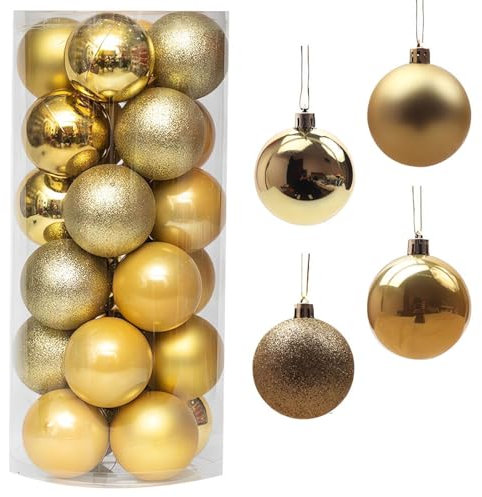Vorkhuaeri 24x Palline di Natale Baubles per Albero 2023, Xmas-Decor Party, Decorazioni per Matrimoni, Decora Natalizie (Gold,L-3CM)
