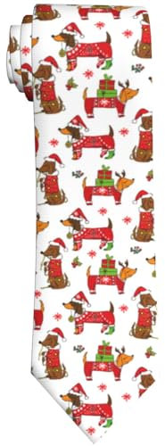 WILL BUDXEG Herren-Krawatte, lustige Krawatte, modische Krawatten, Weihnachten Dackel Hund Frohes Neues Jahr, Einheitsgröße