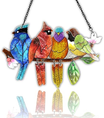 Buntglas-Sonnenfänger zum Aufhängen – Kolibri auf Ast, handbemalt, doppelseitige Glasscheibe, Kardinalgeschenke, Vogel-Sonnenfänger für Fenster, Türen, Zimmer, Outdoor, Heimdekoration, 26 x 16 cm