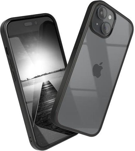 EAZY CASE Clear Hybrid Bumper Hülle kompatibel mit iPhone 15, Handyhülle mit Ultra Aufprallschutz, Stoßfest und Kratzfest, dünne Schutzhülle mit Kameraschutz, Handy Case, Schwarz