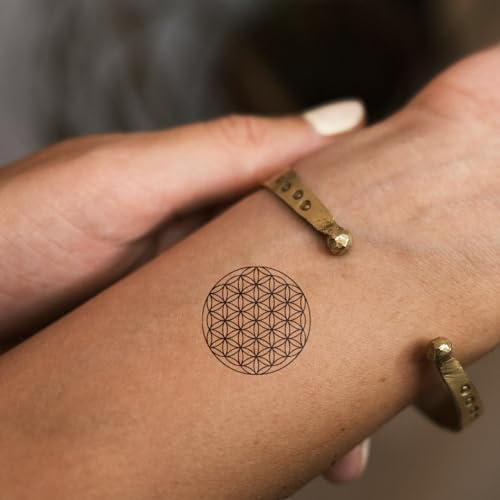Inkster® Blume des Lebens Tattoo | Temporäres Tattoo mit EU-Kosmetikzertifizierung | wasserfest + vegan | revolutionäres 2-Wochen-Tattoo | Fake Tattoos und Klebetattoos für Erwachsene