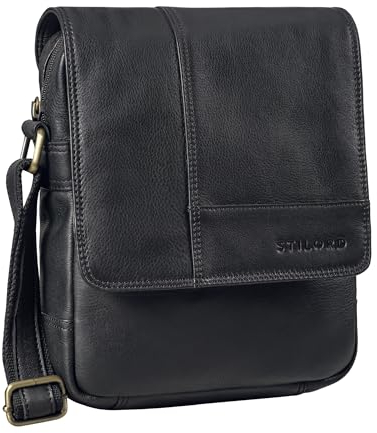 STILORD 'Andy' Messenger Bag Herren Leder Klein Schultertasche Echtleder Vintage Umhängetasche Tablet 11 Zoll iPad Tasche DIN A5 Herrentasche, Farbe:schwarz
