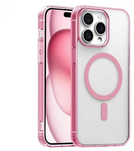 S.Dawezo Cover per iPhone 15 Pro Max, Compatibile con MagSafe, Custodia Traslucida Resistente, Protezione Antiurto di Livello Militare, Opaco Magnetica Case per iPhone 15 Pro Max, Rosa