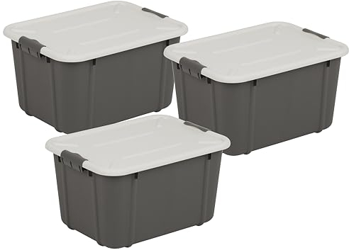BranQ - Home essential Universeller Aufbewahrungsbehälter mit Deckel VELUR, 3er-Set, Grösse 16 l, BPA-frei Kunststoff PP, dunkelgrau