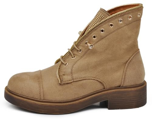 IF Fashion Stivaletti Stivali Anfibi Scarpe da Donna Lacci Elasticizzati Strass MP362-1 Tortora 40