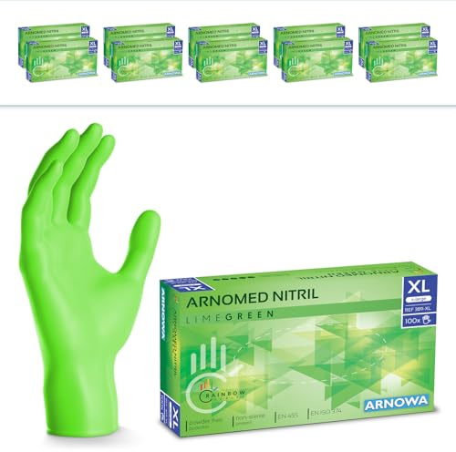 1000x ARNOMED® Gants en nitrile taille XL Vert, Gants à usage unique pour chirurgie & laboratoire, Gants en nitrile sans poudre & sans latex, Moufles en nitrile XS, S, M, L, XL, XXL
