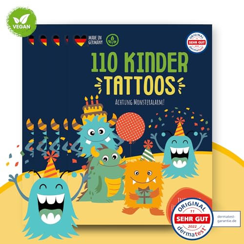 MeinBaby123 550 hautfreundliche Kinder Tattoos mit MOnstern, Monster Tattoo Kinder, Kindertattoos zum Aufkleben, vegan & made in Germany (5x Monster)