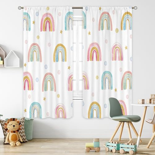 Cinbloo Boho-Regenbogen-Vorhänge, 106 x 160 cm (B x H), Kindervorhänge, niedliche Cartoon-Vorhänge für Babys, Mädchen, bunte Punkte, Kinderzimmer, Wohnzimmer, Schlafzimmer, Fenstervorhänge,