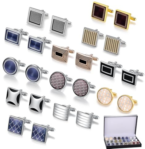 Cufflinks Set 12 Pairs Cuff Links Mens-Fashion Cufflinks for Men-Classic Silver-tone Gold-tone Cuff links for Business Wedding Party Gift Box